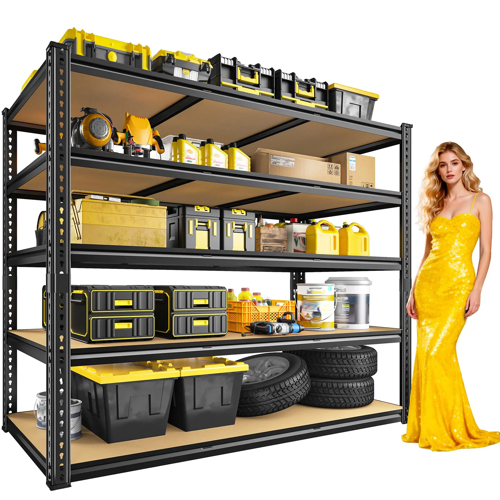 48" W Garage Shelving 3000LBS Heavy Duty Garage Storage Shelves, 5 Tier Adjustable Metal Shelving Unit Utility Rack Shelf for Warehouse, Pantry, Closet, Kitchen , Black