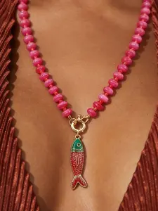 New Dopamine Colorful Beaded Necklace, Fashion Casual Vacation Style, Small Fish Pendant, Collarbone Chain, Trendy Jewelry for Women