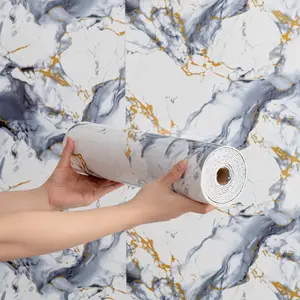 NINETAI Marble Paper Granite Gray/White Wallpaper Peel and Stick Self Adhesive Removable 15.8" x 232.6" Waterproof Countertop Film for Kitchen Cabinet Furniture