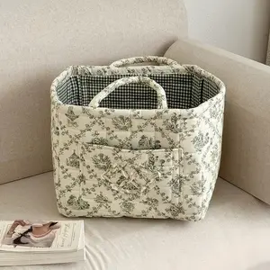 French Country Quilted Storage Basket - Flower-Print Foldable Organizer, Suitable for Clothes, Books, Gym Gear (Sports & Outdoor Accessory)