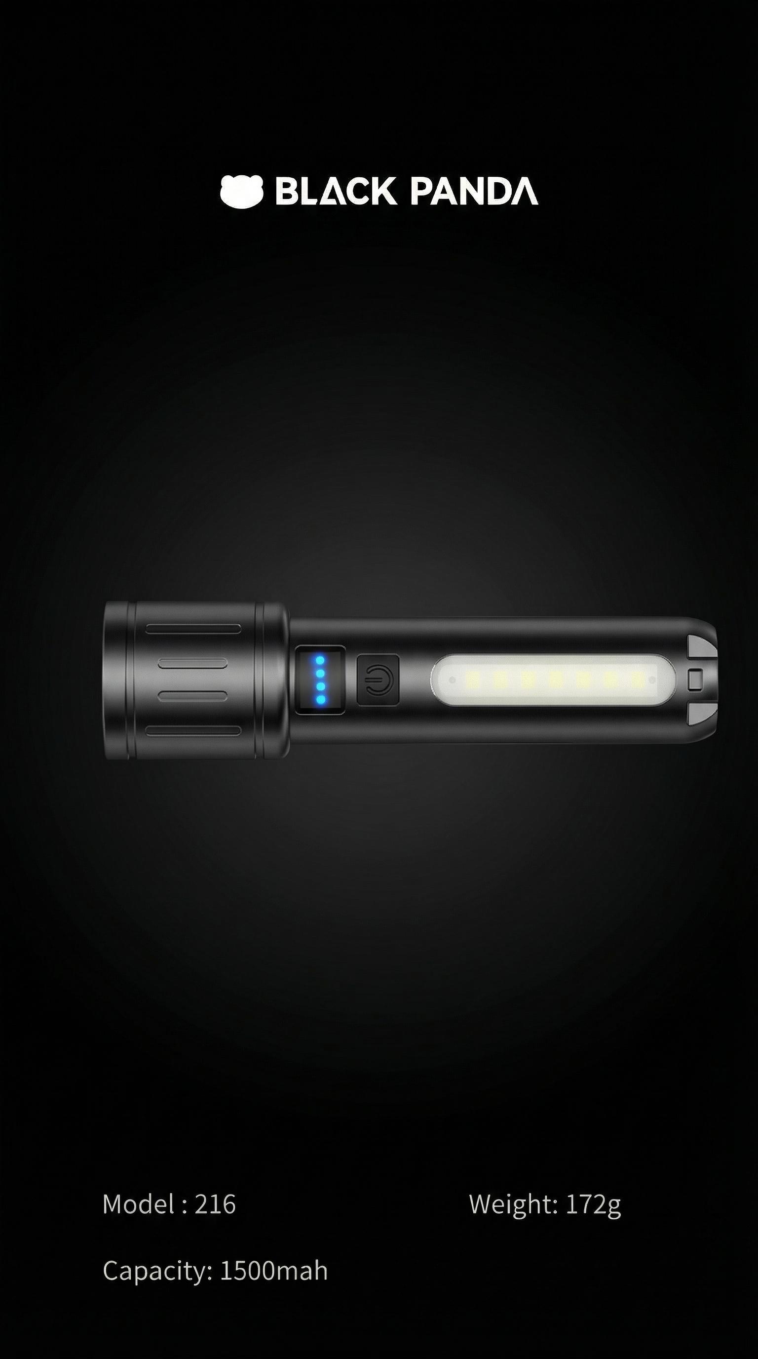 Black Panda Portable Flashlight 500 Lumens 500m Beam Mechanical Zoom  Multiple Modes USB Rechargeable