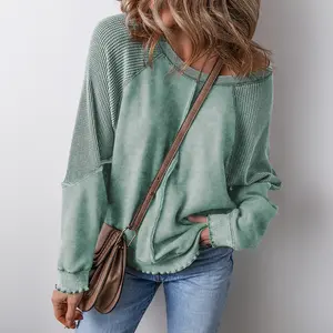 Shewin 2026 Top Women's Long Sleeve Knit Fabric Tie-Dye Breathable Lightweight for Casual Wear