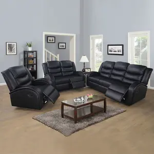 3-Piece Black Faux Leather Sofa Set, Contemporary Upholstered Couch with Sturdy Frame, Stylish Living Room Furniture Ideal for Cozy Family Gathering & Daily Relaxation