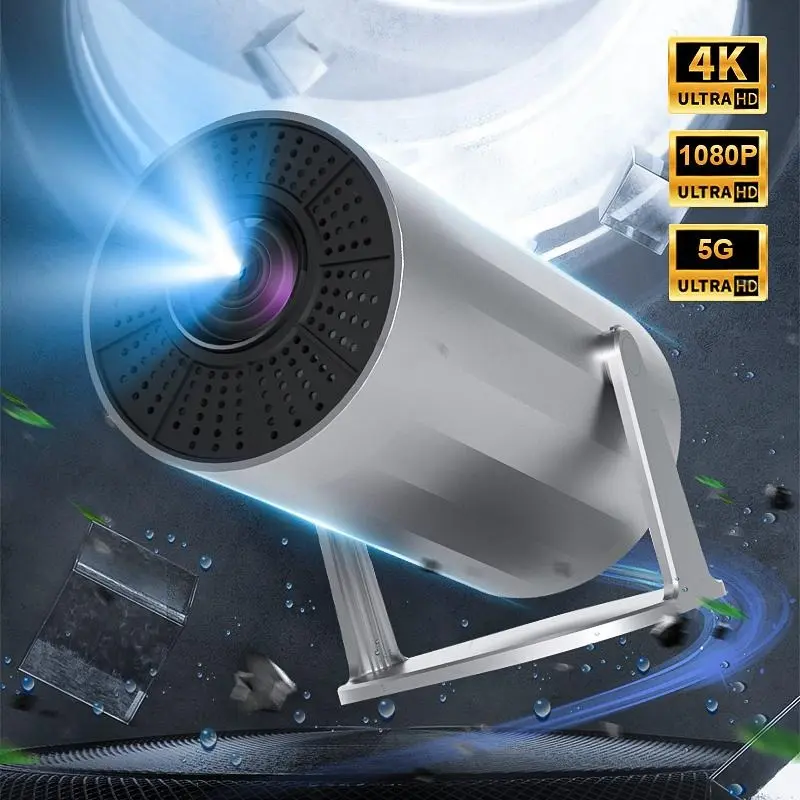 Home Portable Projector 4K Ultra HD Wi-Fi Connected Mobile Phone Compatible High-Definition Display for Home Entertainment & Professional Presentations