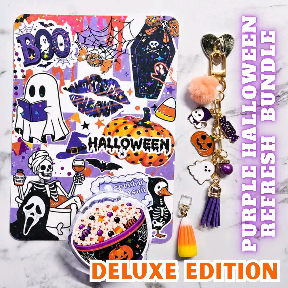 PURPLE HALLOWEEN DELUXE Kindle Refresh Kit | Includes Insert, Magnetic Grip, Dust Plug Charm, and Chain Charm