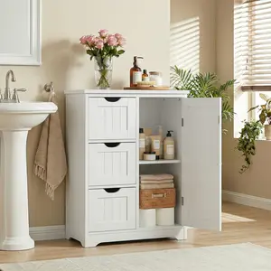 SuperDeal Humidity-Resistant MDF Bathroom Storage Cabinet with 3 Drawers & Shelf – Compact Design, Easy Assembly, Multi-Room Organizer for Towels, Toiletries & Shoes