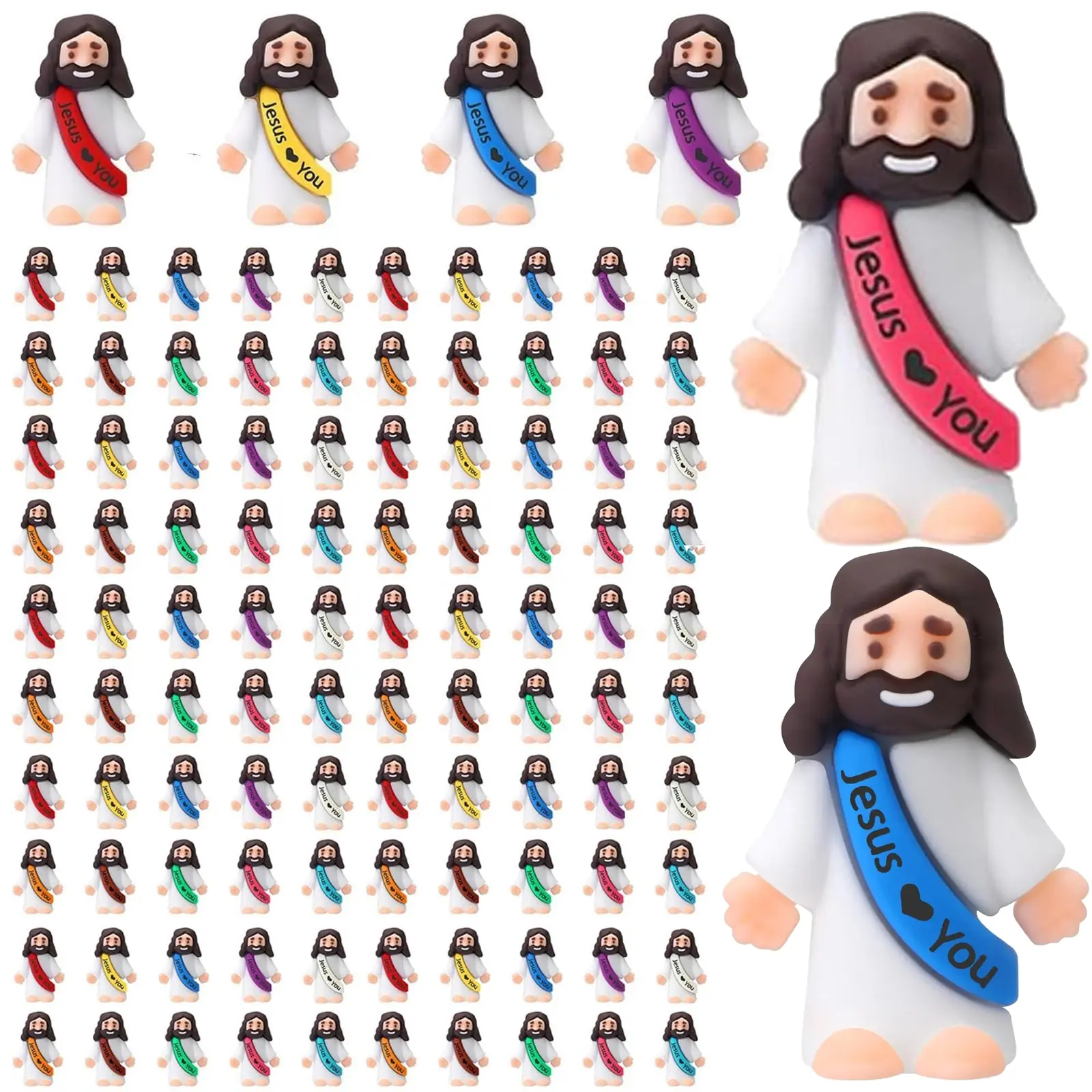 100 Pcs Little Jesus Figures, Mini Jesus Figurines in bulk, Jesus loves you figures, Cute Jesus Ornaments for Boys Girls Easter Egg Hunt, Cute Jesus Ornaments to Hide and Seek, Religious Party Favors Sunday School Baptism Gifts,Christian Easter Home Decor