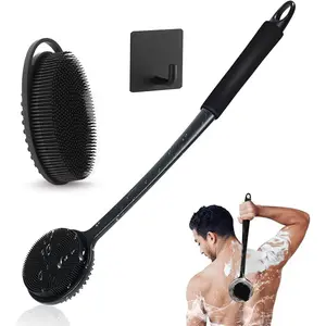 Silicone Body Brush Bath Set, Bathroom Accessories, Includes Long Handle Back Scrubber and Shower Brush, Free Hook Included, Perfect for Daily Use, Shower Cleaning Brush