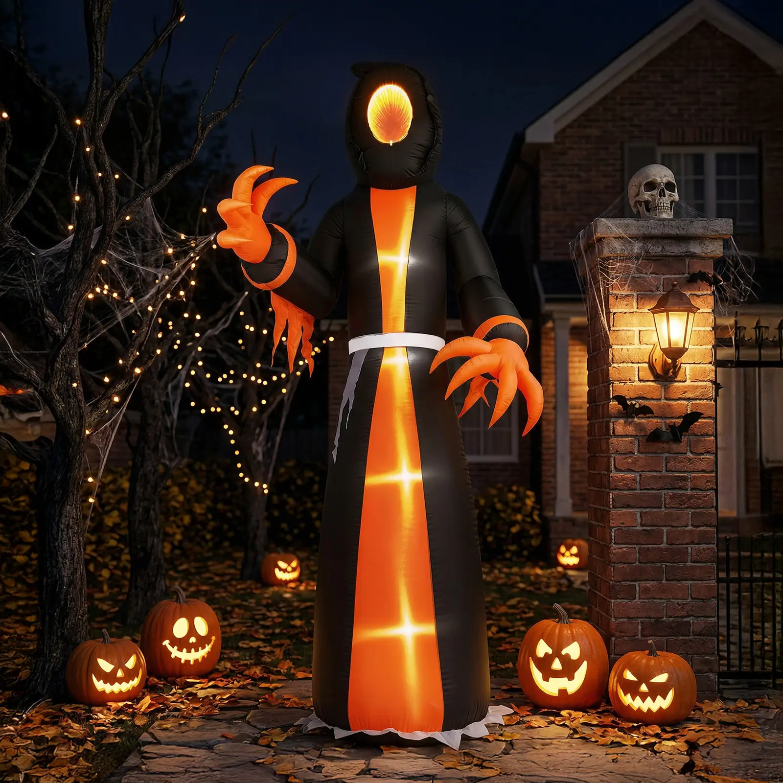 VINGLI Halloween Inflatable 12FT Pumpkin Reaper with LED Lights, Spooky Blow Up Outdoor Yard Decoration