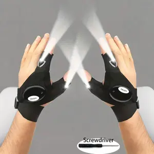1 Pair LED Flashlight Glove, Multifunctional Flashlight - LED Flashlight (Batteries not included) Fishing, Repair, Camping, Running, Cycling Lighting Half-Finger Gloves with Light - Gift for Men, Dad, Boyfriend, Husband, Cool Gadget Hands