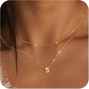 European and American Hot-Selling Fashion Simple New Multi-Layer Stacked 26 Initials 14K Gold-Plated Short Necklace