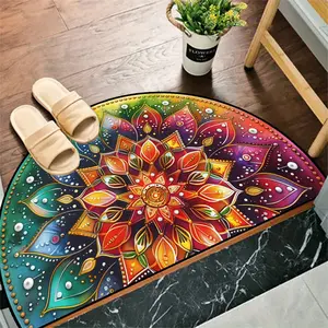 Colorful Mandala Semi - circle Velvet Rug: HD Print, Double - Lock Edge, Machine Washable, Non - slip. Ideal for Bedroom, Kitchen & More, Great Birthday Gift, Decorative Rug Mat