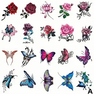 Butterfly & Rose Pattern Temporary Tattoo Sticker, 20pcs Water Transfer Temporary Tattoo Decals, Body Art Decoration for Women & Girls, Sticker Tattoos