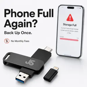 Phone Photo Backup Flash Drive with iOS Adapter, USB-C + USB-A for iPhone, Android & PC