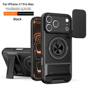 Sliding Camera Cover Phone Case with Ring Holder Kickstand, Magnetic Car Mount Compatible, Heavy Duty Shockproof Protective Cover for cases iphone 17 pro max 16 15 14 13 Pro Max Plus Air 16E & Samsung phone cases Four-in-One Military Grade Lens Protector