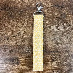 Light Yellow Geometric Fabric Keychain Wristlet