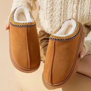 Unisex New Solid Color Faux Suede Patchwork Home Slippers Thick Sole Non-Slip Lightweight Warm Cotton Slides Suitable for Daily Wear Hoodie