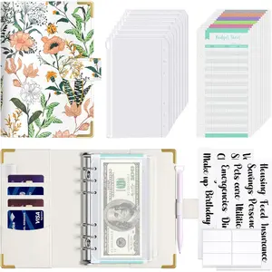 Budget Binder with Zipper Envelopes, A6  Saving Binder  Envelopes for Budgeting, PU Leather Planner  Organizer for  Bills, Cute Floral System Wallet for Women, White Flower