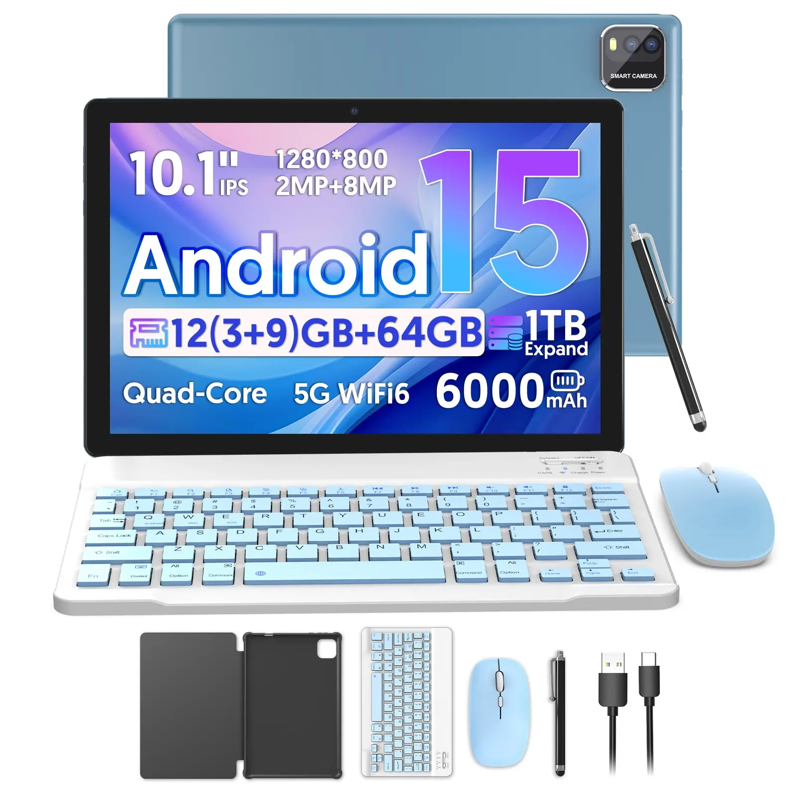 10‑Inch Android Tablet PC, 12GB (3GB + 9GB) RAM, 64GB Expandable Storage, Quad-Core Processor, Dual Cameras, Wi‑Fi Touchscreen Android Tablet, Android Wifi Tablet, Tablet Pad, Android Tablet Computer