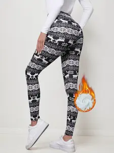 Women's Winter High Waist Plaid Fleece Lined Pants, Elastic Warm Lamb Velvet Nine-Point Leggings, Workout Athletic Leggings, Casual Fashion Print S-Xxl