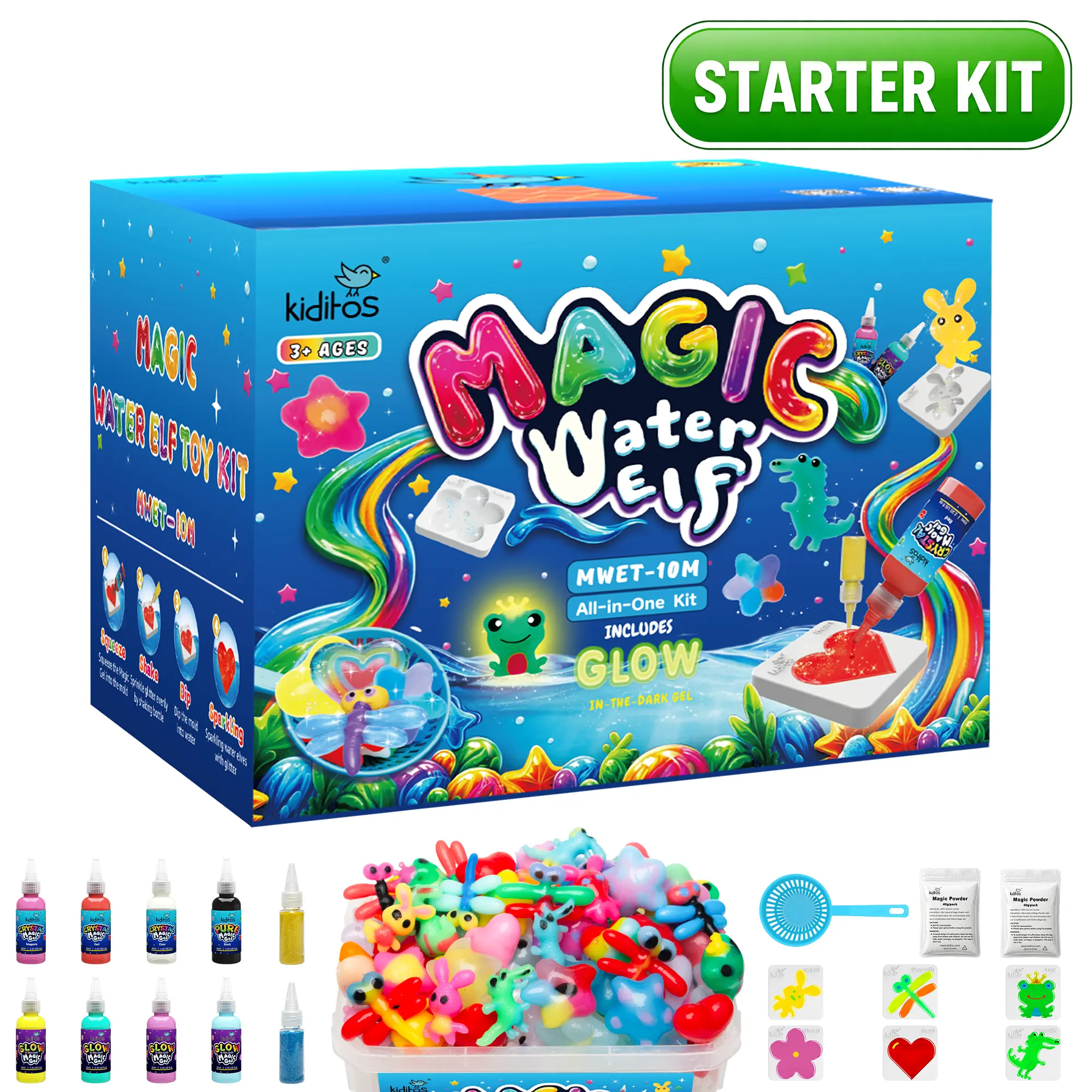 Kiditos Magic Water Elf Multi-Pack Kit for Kids, M-Version DIY Aqua Gel Water Pets Craft Toy with Size Options Ages 3+