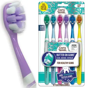 GuruNanda Butter On Gums Toothbrush with 8000+ Ultra Soft Softex Bristles for Sensitive & Receding Gums, ADA Accepted, 6 Ct