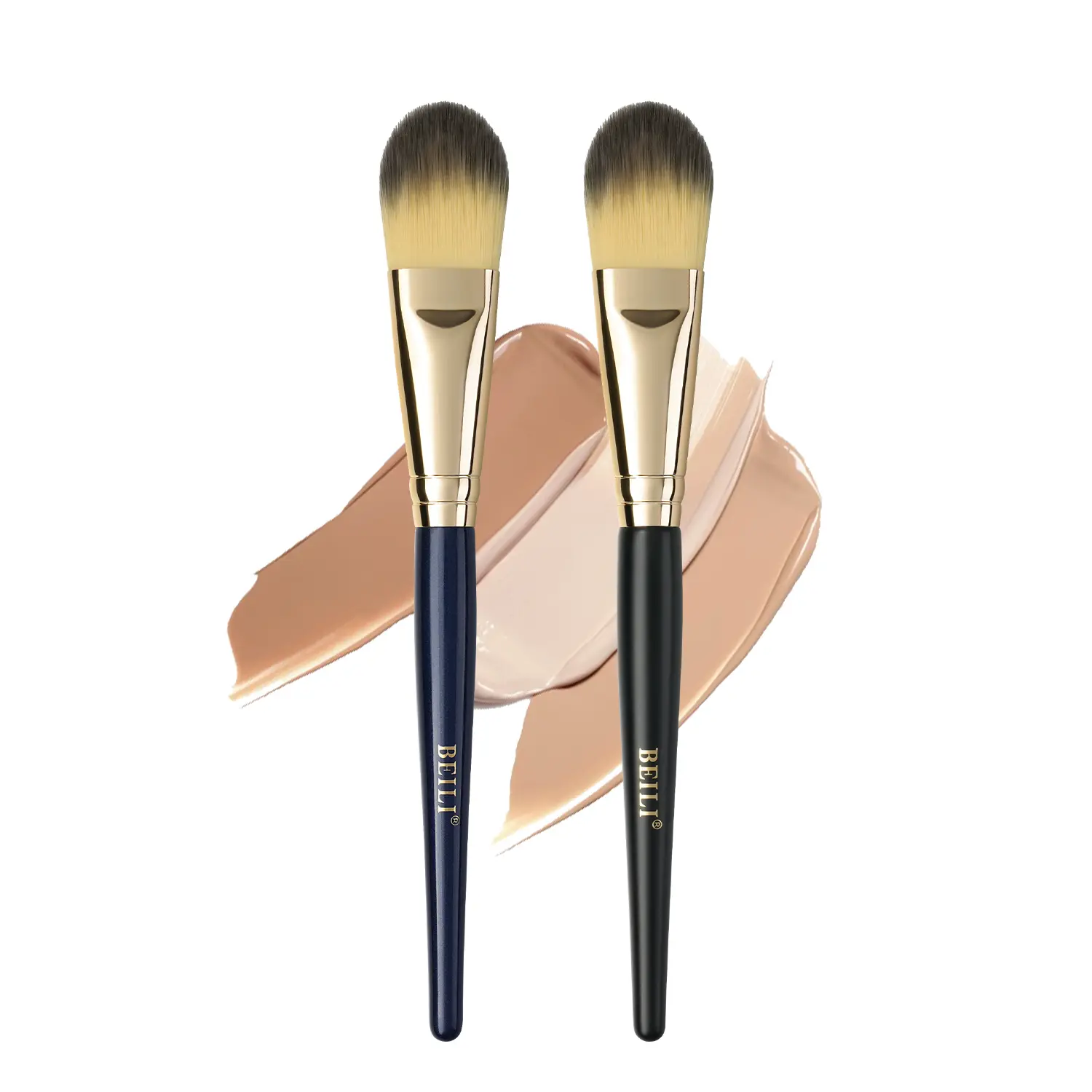 BEILI Foundation Brush Set, 2 Pcs Cruelty Free Makeup Blending Brushes with Wood Handle & Flat Dense Tips for Liquid & Cream, Perfecting Brush