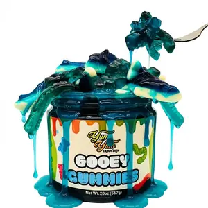 Yum Yum Delights Certified Organic Sour Gooey Gummies - GMO-Free Sour Mix Snack, Tangy Bite-Sized Candies with Blue Raspberry & Cherry Flavors, Ooze Sticky Liquid Chewy Treat, Resealable Container, 6-Month Shelf Life