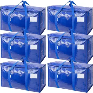 6 Pack Heavy Duty Moving Bags, Extra Large Waterproof Storage Totes with Zippers & Reinforced Handles, Foldable Moving Box Alternative for College Dorm Move In, Closet Organization, Travel & Home Storage Organiser,shopping