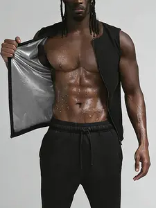 Men's Heat Trapping Zipper Sauna Vest Compression Sweat Enhancing Shirt Workout Gym Shapewear Top Fitness Workout Vest SILVER AND BLACK(S-XXXL)
