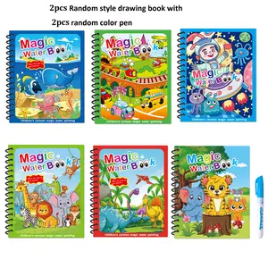 Hatwoo 2 Pack Random Style Magic Water Book With Pen (Random Color), Educational Magic Water Painting Book, Reusable Graffiti Filling Book, Christmas Gift Drawing
