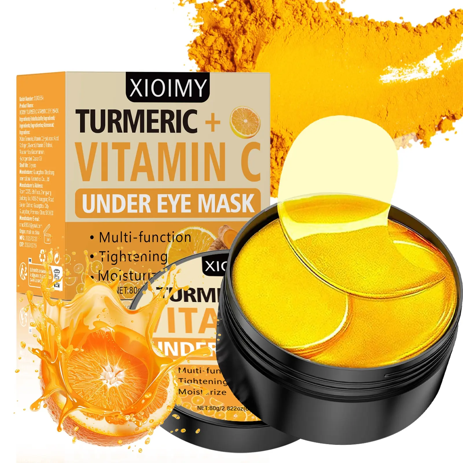 60pcs Turmeric, Vitamin C & Hyaluronic Acid Eye Mask, Strong Moisture, Moisturizing, Hydrating, Deep Nourishment, Smooths Skin Texture, Anti-Dryness & Dark Circles, Eyecare Treatment