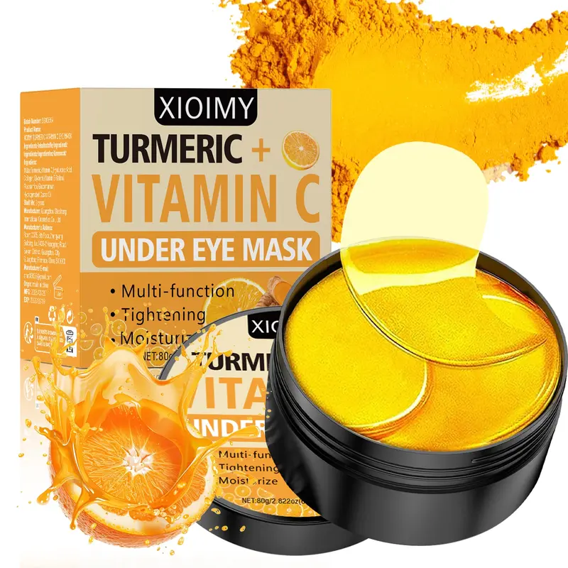 60pcs Turmeric, Vitamin C & Hyaluronic Acid Eye Mask, Hydrating Eye Patches, Strong Moisture, Hydrating, Deep Nourishment, Smooths Skin Texture, Anti-Dryness & Dark Circles, Eyecare Treatment