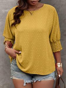 【 plus size】 solid embroidery long sleeve  blouse, casual round neck top for daily wear, women's clothing for all seasons, womenswear