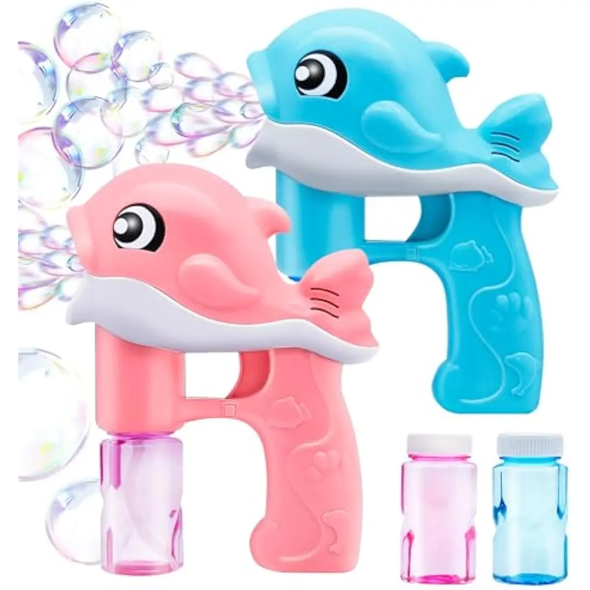 2 Bubble Guns Kit, Whale Automatic Bubble Maker Blower Machine with 4 Solutions for Kids, Summer Toy, Birthday, Outdoor & Indoor Activity, Easter, Valentine Party Favors