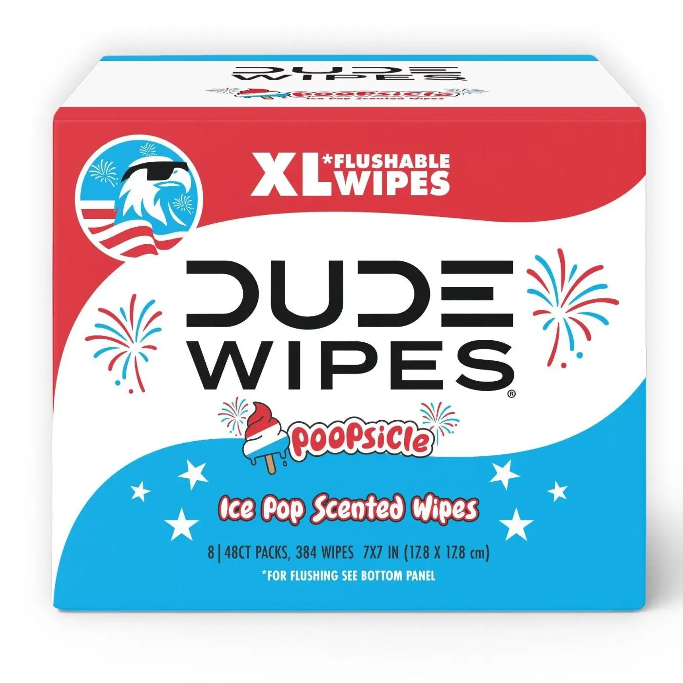 DUDE XL Flushable Wipes, POOPsicle Ice Pop Scented, 8 Packs (48 Count Each), Total 384 Count DUDE XL Flushable Wipes, POOPsicle Ice Pop Scented, 8 Packs (48 Count Each), Total 384 Count