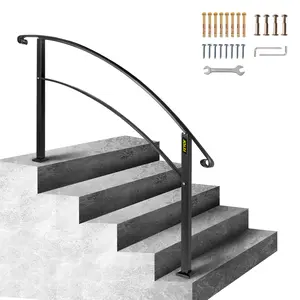 VEVOR Handrails for Outdoor Steps,  Fit 1 or 5 Steps Outdoor Stair Railing, Black Wrought Iron Handrail, Flexible Front Porch Hand Rail, Transitional Handrails for Concrete Steps or Wooden Stairs