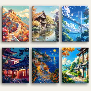 Town & Buildings DIY Paint By Numbers Kit-Framed & Unframed (Easy painting for All Ages) Gift Box Brushes craft