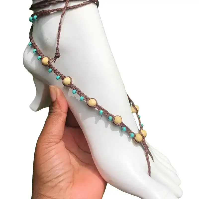 Gender neutral brown wooded Barefoot Sandals, Anklet, Foot jewelry, Beach wedding Barefoot Sandal, Bridal Barefoot Sandals, footless sandal