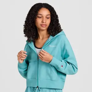 Champion Women's Cropped Fleece Zip-Up Sweatshirt - Teal Blue M