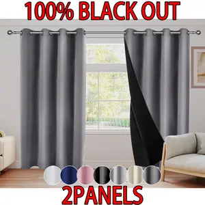 2-piece set, 100% blackout curtains, Thermal insulated curtain, Blackout Window Cover, with grommet design for easy hanging, featuring privacy protection, and noise reduction, suitable for home spaces like bedrooms, living rooms