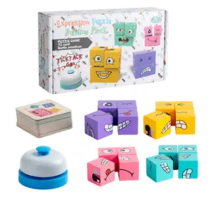 Wooden Expression Changing Block Stacking Toy, Expression Changing Block Stacking Toy with Bell & Card, Multiplayer Competitive Entertainment Game Toy, Building Blocks, Puzzle Blocks, Stacking Tower Game
