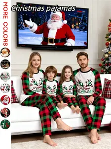 Men Women Sleepwear Set Long Sleeve Pants Christmas Couple Pajamas Kids Holiday Family Boys Girls Casual Loose Fit All Seasons