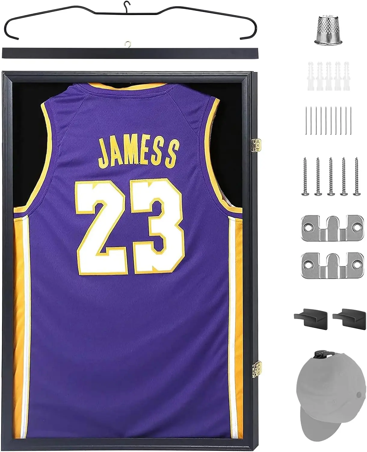 Nice C Jersey Frame Display Case, Large Shadow Box, Sports Jersey Display Case with 98% UV Protection, Hangers and Hookers, Valet Pinboard, Acrylic, Football, Basketball Organiser Velvet Wall Wood Mdf Wooden