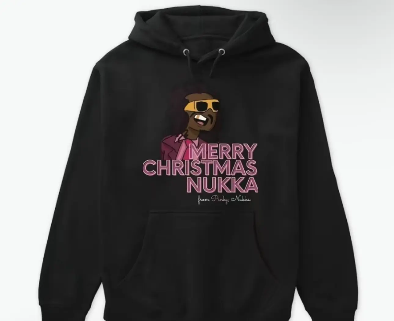 Merry Chrimuhh From Pinky Nukka Hoodie Black Pullover with Graphic Design Long Sleeve Regular Fit Casual Style for Holiday Cheer