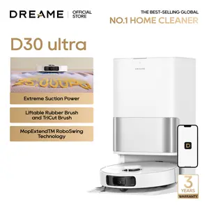 DREAME D30 Ultra Robot Vacuum and Mop, 25,000Pa Powerful Suction, All-in-One Base Station with 100 Days Auto-Empty, MopExtend Tech for Edge Cleaning, Smart Obstacle Avoidance, White