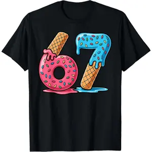 Six Seven Ice Cream Drip Cool Meme 67 Funny Number T-Shirt