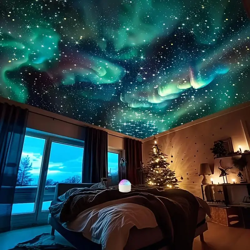Aurora & Water Ripple 2-in-1 Projector Lamp - 16-Color LED Atmosphere Device with Remote, USB-Powered, Room Decor, LED Lights, Lights for Bedroom, Chill Room Accessories, Halloween/Christmas Gift