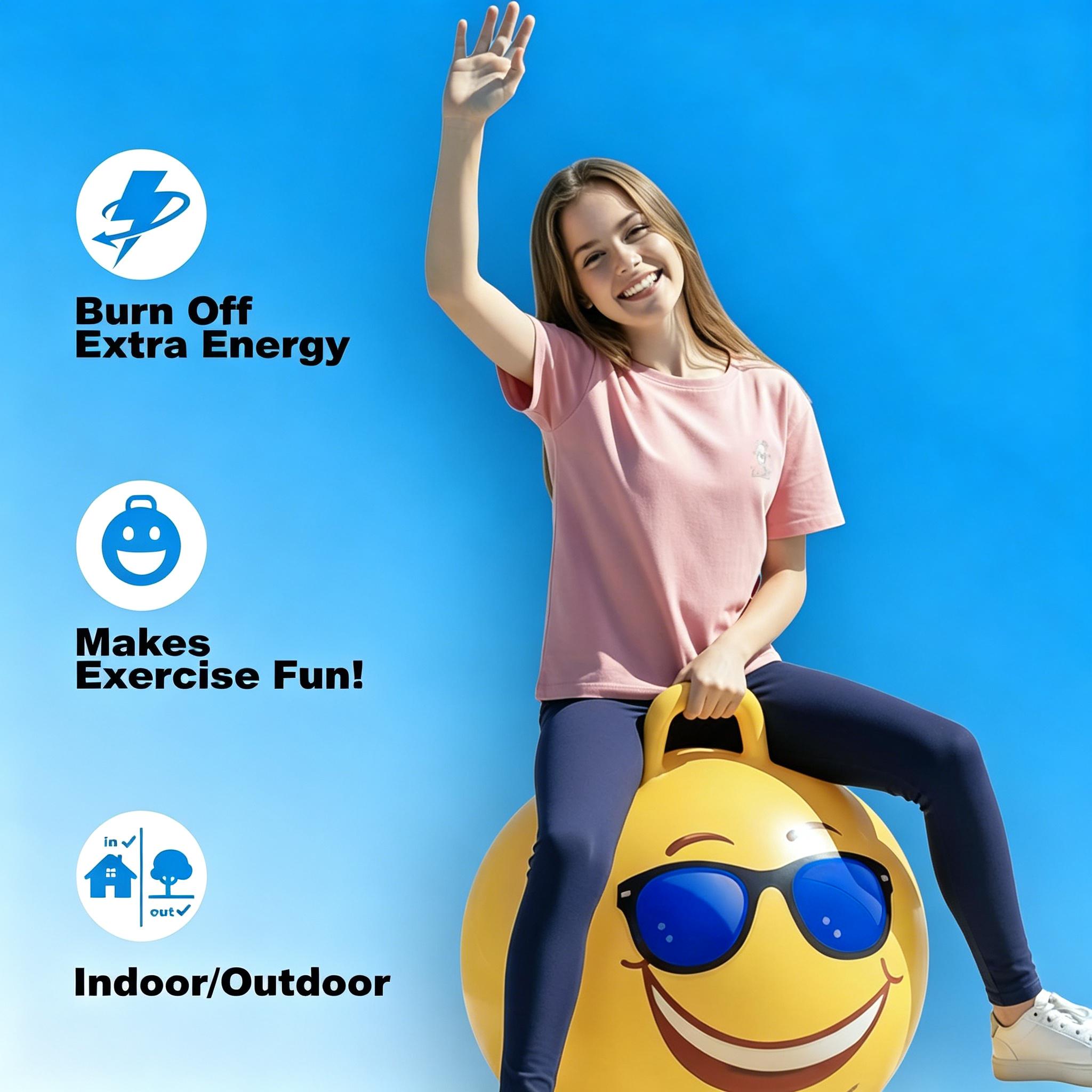 Hopper Ball for Adults Hippity Hop Jumping Ball Fun Outdoor Game Toy for Parties and Family Activities Bright Yellow Emoji Design