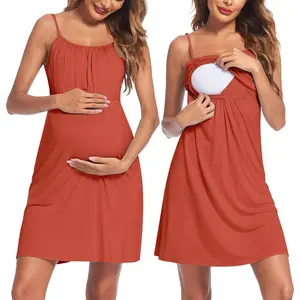 Women's Nursing Nightgown Maternity Dress Breastfeeding Gown Full Slips Sleepwear